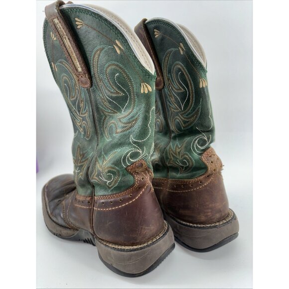 Shyanne Womens Size 9.5 Brown Green Leather Square Toe Cowboy Stockman Boots - Picture 4 of 10